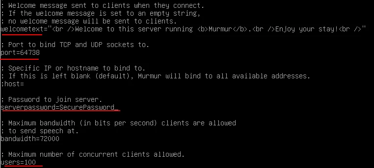 mumble server (murmur) config file setup
