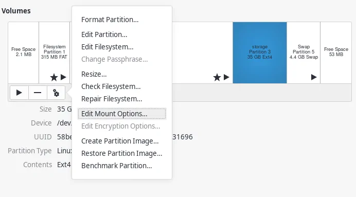 edit mount options of a drive in linux