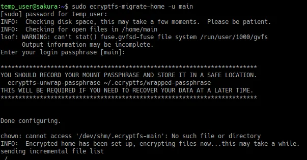 encrypting the home folder linux