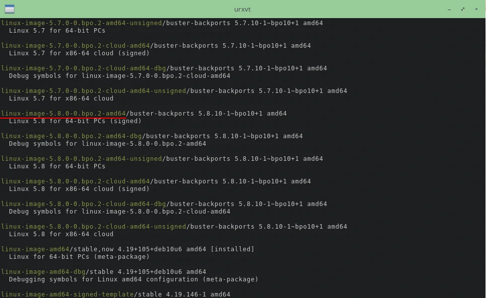 search for available kernel version debian